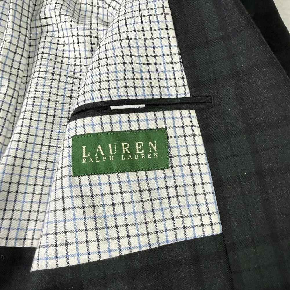 Lauren Ralph Lauren Blazer Mens 40L Blue Green Plaid Wool Sport Coat Glen Check‎
